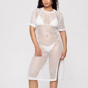Fabletics Yitty Coverup Crochet Midi Dress White Summer Beachwear Women's Sz M